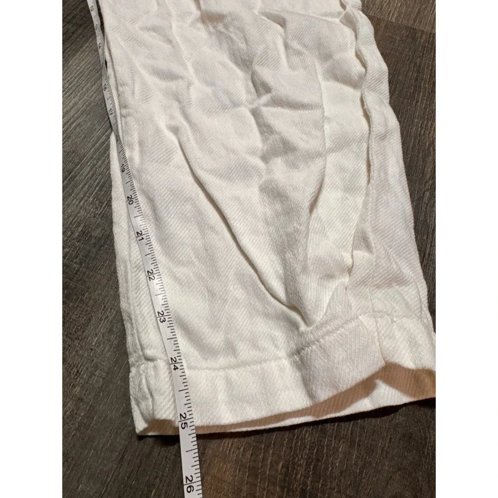 Zara Womens XS White 100% Cotton Drawstring Relaxed Straight Leg Pants Snap Hem